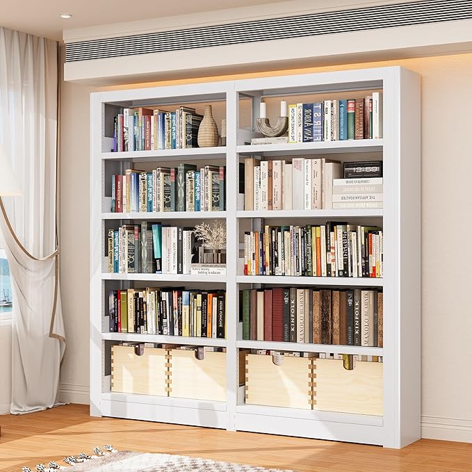 5-Tier Industrial White Metal Bookshelf - Freestanding Tall Storage Organizer for Living Room & Home Office, BSJ175-2