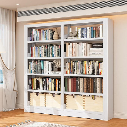 5-Tier Industrial White Metal Bookshelf - Freestanding Tall Storage Organizer for Living Room & Home Office, BSJ175-2