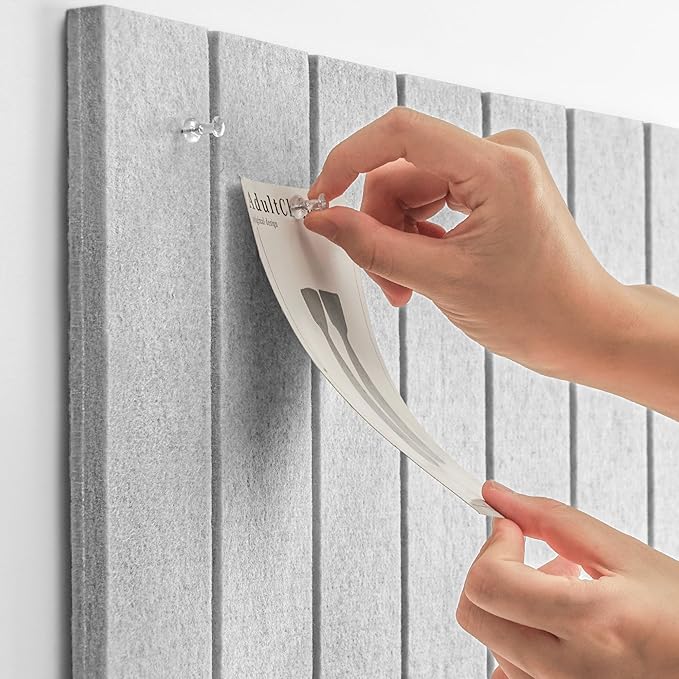 Bulletin Board, 24 x 18 inches Felt Board Decorative Pin Board, 4' x 3' Cork Board Alternative for Wall, Foldable Photo Board with 20 Pushpins - Light Gray Stripes