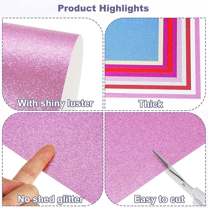 PATIKIL 20Sheets Colorful Glitter Cardstock, 12x12In Glitter Paper Card Stock Shiny Scrapbook 250gsm Sparkly Paper Large Shimmer for Crafts Scrapbook DIY Art Wedding Party