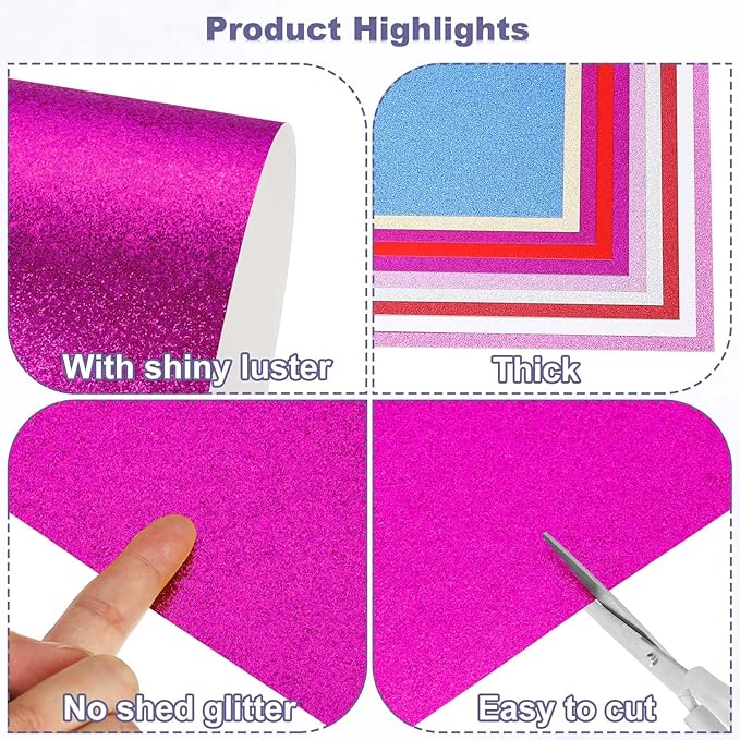 PATIKIL 20Sheets Hot Pink Glitter Cardstock, 8.3x11.7 in A4 Glitter Paper Card Stock Shiny Scrapbook 250gsm Sparkly Paper Large Shimmer for Crafts Scrapbook DIY Art Wedding Party