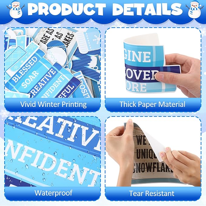 Pasimy 79 Pcs Winter Bookshelf Bulletin Board Decoration Warm Up with A Good Book Bulletin Board Snowflake Paper Cutout Winter Motivational Classroom Decor for School Chalkboard Window Wall Home Decor
