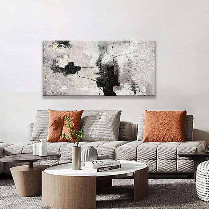 QSQ Black And Off-White Abstract Wall Art Minimalist Canvas Art Wall Decor Paintings Artwork For Walls Modern Abstract Art Prints Picture For Bedroom Hallway Office Home Wall Decor 20" W x 40" L