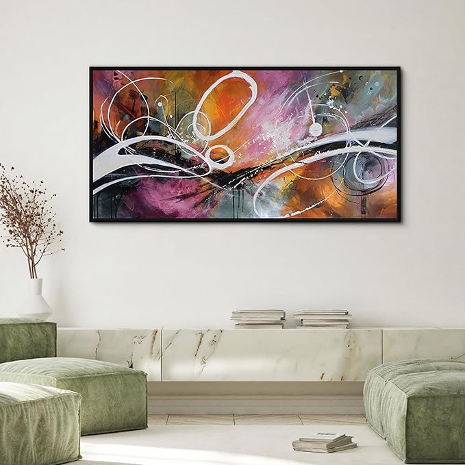yiijeah Purple Wall Decor Bedroom Canvas Abstract Bathroom Art Picture Items for Women Framed Artwork Print 58x29 Inches
