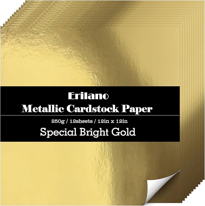 Gold Cardstock Paper 12x12 Inch, 12 Sheets Heavy Weight 92lb/250GSM Shimmer Metallic Mirror Finish for Scrapbooking, Wedding Invitations, Card Making, Party Decorations ﻿