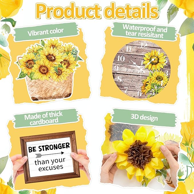 Sunflower Bulletin Board Set Classroom Motivational Flowers Bulletin Board Decorations with 3D Paper Sunflower Cutouts Inspirational Positive Quotes for School Office Classroom Decor
