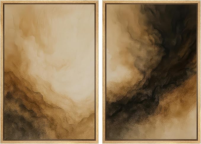 SIGNWIN Framed Canvas Print Wall Art Set Golden Brown Abstract Cloudscape Dramatic Modern Landscape Illustrations Modern Art Decorative Multicolor for Living Room, Bedroom, Office - 24"x36"x2 Natural