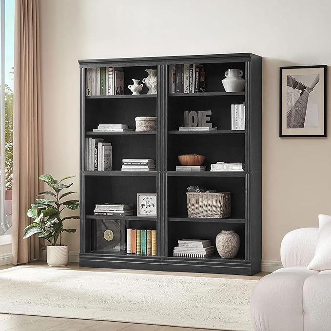 JAHRSTIM Halston Standard Bookcase, Adjustable Storage Open Display Shelving Unit for Home and Office Space, 14”L x 31.50”W x 72.50”H, Black