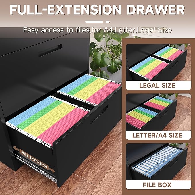 Metal File Cabinets, Lateral Filing Cabinet with 3 Drawers, 65" H File Caninet for Home Office, Office Storage Caninets with Adjustable Shelves for Letter/Legal / A4 - Assembly Required