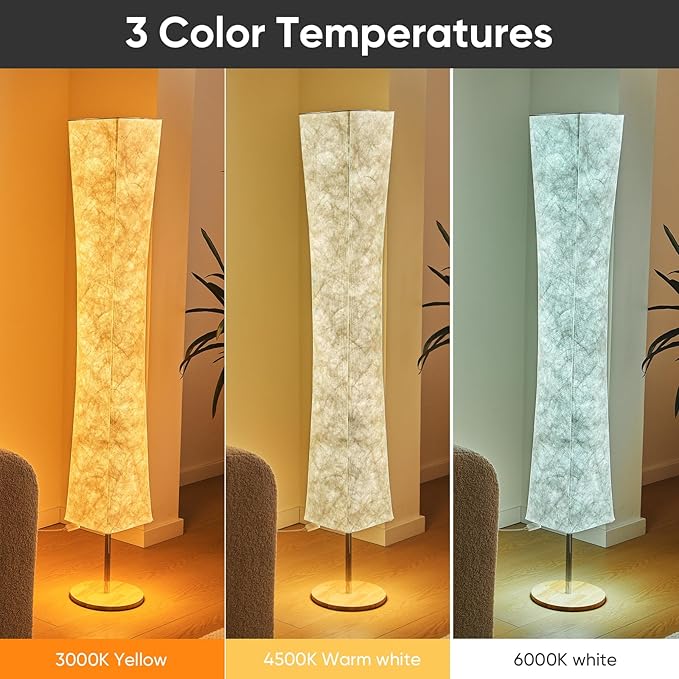 Soft Light Floor Lamp, 58 inch Simple Design Morden 3 Color Lighting Remote Control LED lamp with Tyvek Fabric Shade,Brightness Adjustable for Living Room Bedroom Game Room