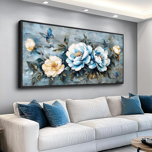 KELIYUAN Large Canvas Black Framed Wall Art Decor For Living Room Bedroom Abstract Wall Painting Flower ink painting Home Dining Room Wall Decorations Prints Posters Modern Room Home Decor 24"X48"