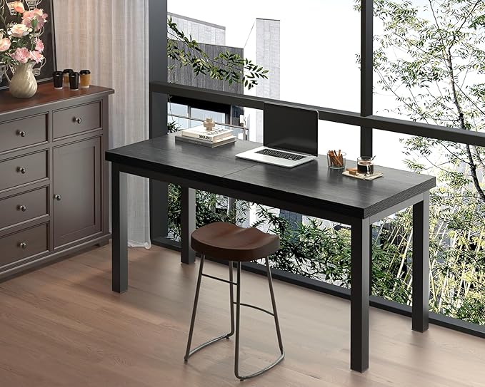 Modern Simple Table with Thick Tabletop, 47 Inch Small Computer Desk, Gaming Desk with Adjustable Feet, Study Writing Table for Home Office Work, Black