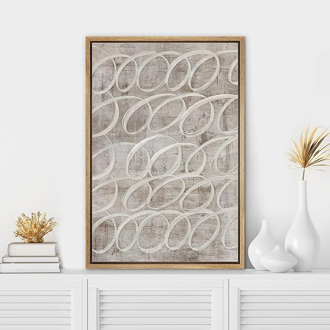 SIGNWIN Framed Canvas Print Wall Art Sophisticated Looped Rings Interwoven Abstract Illustrations Modern Art Minimal Multicolor for Living Room, Bedroom, Office - 16"x24" Natural