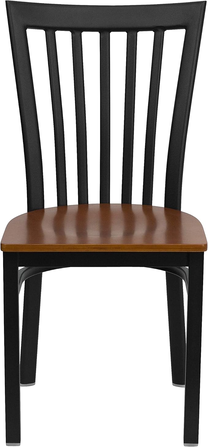 Flash Furniture 4 Pack HERCULES Series Black School House Back Metal Restaurant Chair - Cherry Wood Seat