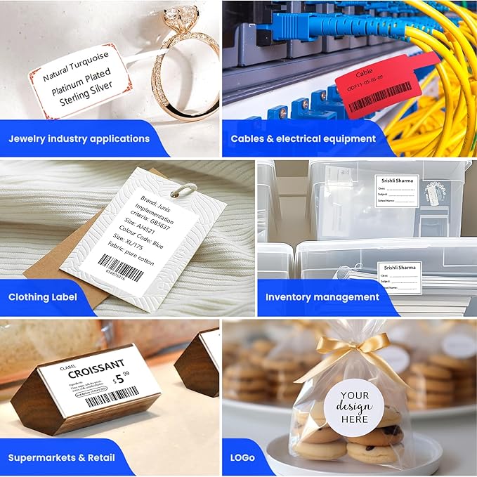 CLABEL 320B Label Maker 3 Inch Bluetooth Barcode Printer Thermal Label Printer Compatible for Small Business,Address, Office, 1 Roll 70x40mm Label