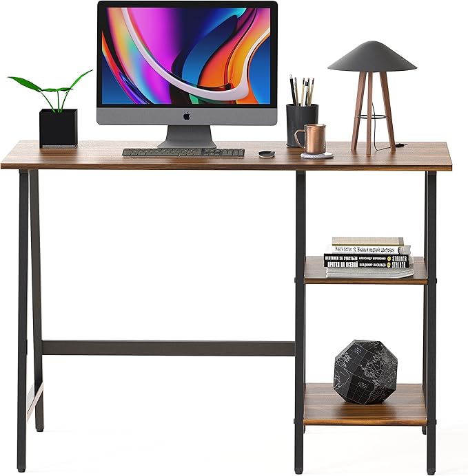 SHW 43-Inch Home Office Trestle Computer Desk with Open Storage Shelves, Walnut