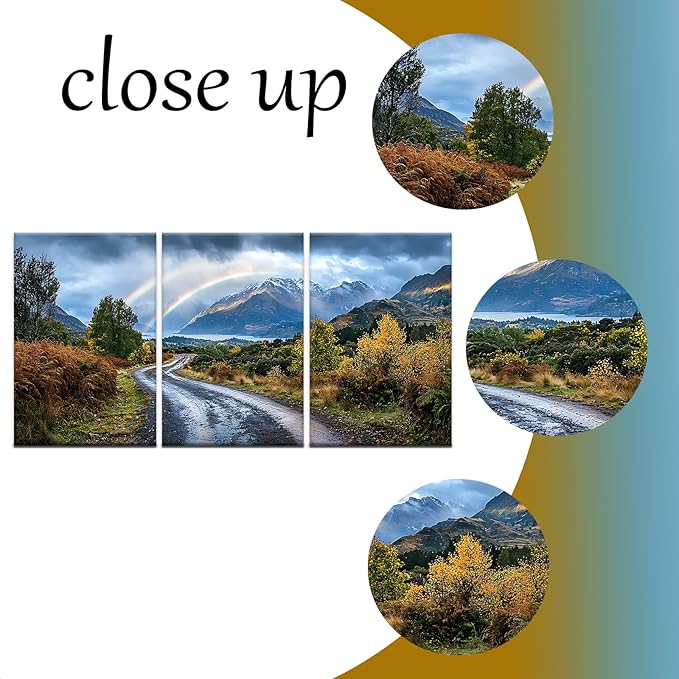 Landscape Canvas Wall Art 3 Pieces Winter Rainbow Forest Defoliation Mountain Picture Print Scenery Theme Poster Painting Artwork for Modern Home Living Room Office Stretched and Framed [72''Wx 36''H]