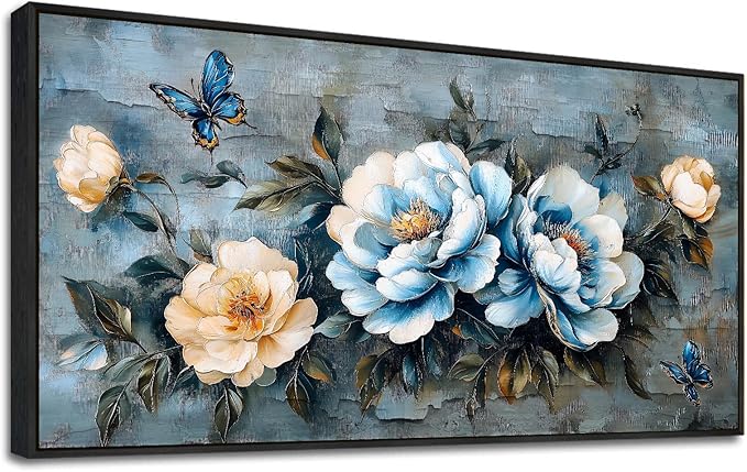 KELIYUAN Large Canvas Black Framed Wall Art Decor For Living Room Bedroom Abstract Wall Painting Flower ink painting Home Dining Room Wall Decorations Prints Posters Modern Room Home Decor 24"X48"