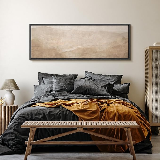 SIGNFORD Large Framed Canvas Soft Sandstone Valley Abstract Landscape Illustrations Modern Art Calm Warm for Living Room, Bedroom, Office - 60"x20"