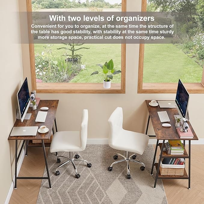 VECELO 43 Inch Computer Desk Writing Study Work Office Table Modern Desk with Shelves Wooden Desk for Home Bedroom,Walnut Desk