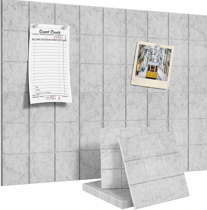 Large Cork Board for Walls 36" x 24", 6 Pack Felt Wall Tiles with Push Pins for Office Home, Pin Board Bulletin Board for Photo Pictures, Heather Gray