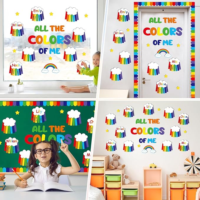 Rainbow Bulletin Board Set Rainbow Welcome Themed Classroom Bulletin Board Decorations Summer Cloud Star Cutouts Classroom Decorations for Back to School Office Home Chalkboard Decor Wall Door