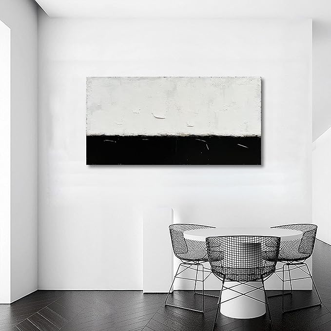 NANKAI Art Hand-painted Minimalist style oil painting, abstract black and white art, 24x48 inches. Contemporary home office wall decoration painting