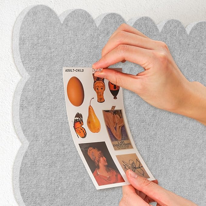 Scalloped Bulletin Board, 24 x 18 Inches Felt Pin Board - Decorative Cork Alternative for Wall, Foldable Picture Self-Adhesive Vision Prayer Board with 20 Pushpins - Light Gray