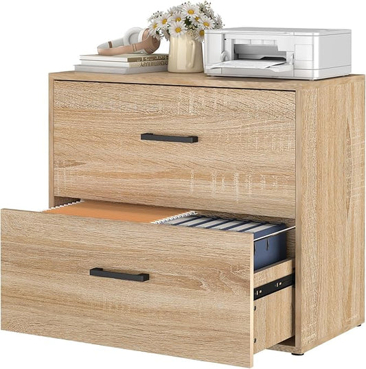 2 Drawer File Cabinet, Wood Lateral Filing Cabinet, Office File Cabinets for Letter/Legal Size, Printer Stand with Storage Drawer for Home Office, Oak