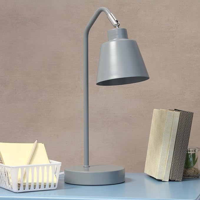 Simple Designs LD1077-GRY 16" Sleek Essentials Adjustable Metal Desk Task Lamp, for Office, Desk, Nightstand, Dorm, Gray