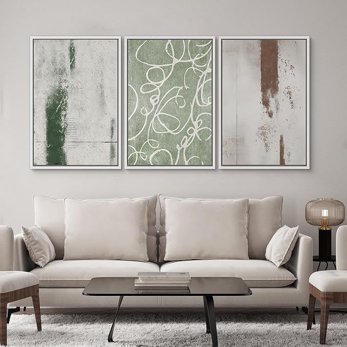 SIGNWIN Framed Canvas Print Wall Art Set Industrial Pastel Paint Strokes Abstract Geometric Illustrations Minimalism Modern Art Decorative Boho for Living Room, Bedroom, Office - 24"x36"x3 White
