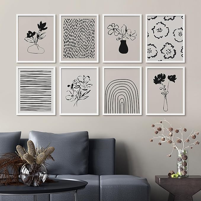 SIGNWIN Framed Poster Bathroom Decor 11"x14"x 8 White, Wall Art Room Decor Multicolor for Living Room, Bedroom, Office Duotone Black & White Floral Botanical Flower Nature Abstract Shapes