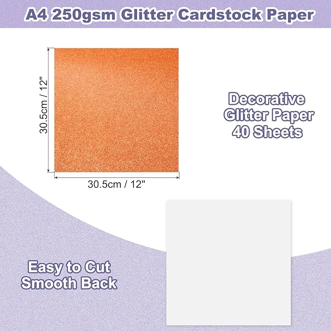 PATIKIL 40Sheets Orange Glitter Cardstock, 12x12In Glitter Paper Card Stock Shiny Scrapbook 250gsm Sparkly Paper Large Shimmer for Crafts Scrapbook DIY Art Wedding Party