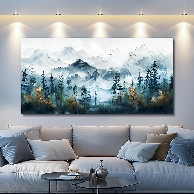FUHAIHUA Large Wall Decor For Living Room Canvas Wall Art For Bedroom Office Decorations Hotel Room Mural Misty Forests Trees Wall Pictures Artwork Ink Landscape Painting Modern Home Decor 24x48 In