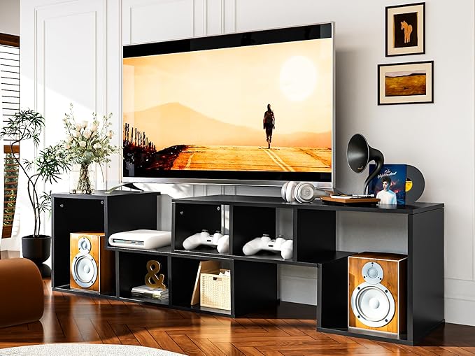 Recaceik Cube Bookshelf 2 Shelf Bookcase L-Shaped TV Console Stand Modern Entertainment Center with Open Storage Shelves for CDs/Movies/Books for Living Room, Bedroom, Home Office