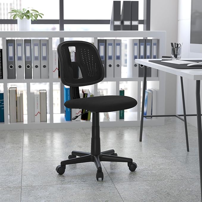 Flash Furniture Flash Fundamentals Mid-Back Swivel Task Office Chair with Pivot Back, Height-Adjustable Ergonomic Mesh Office Desk Chair, Black