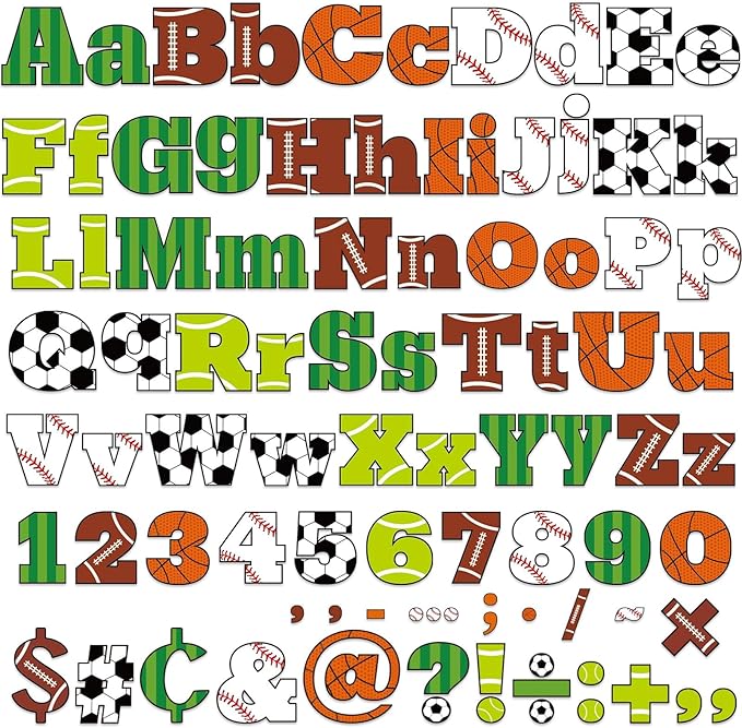 260 PCS Bulletin Board Letters for Classroom 4” Letters Combo Pack Set Sport Football Soccer Classroom Decorations Alphabet Numbers Symbols Letters for Bulletin Board Cutouts Card for Classroom Decor