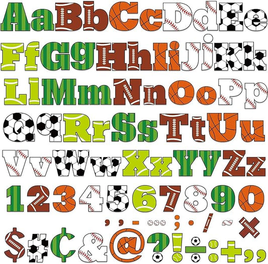 260 PCS Bulletin Board Letters for Classroom 4” Letters Combo Pack Set Sport Football Soccer Classroom Decorations Alphabet Numbers Symbols Letters for Bulletin Board Cutouts Card for Classroom Decor