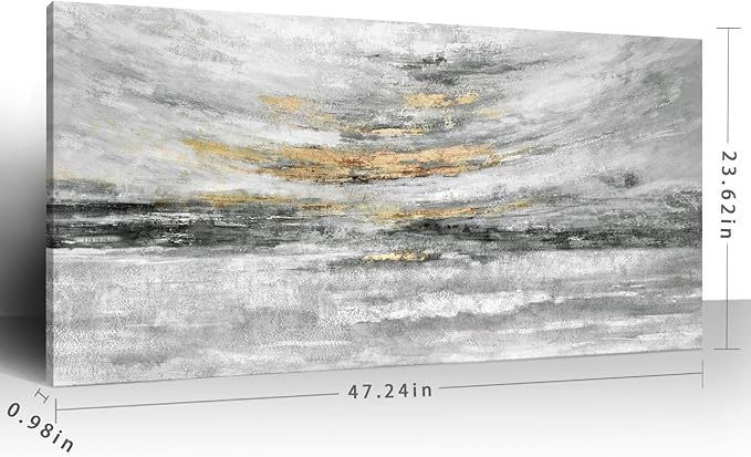 Nicetop Coastal Wall Decor 48x24 Inch, Abstract Canvas Wall Art Black White and Gold, Modern Ocean Artwork Ready to Hang for Living Room, Bathroom, Bedroom and Office | Minimalist