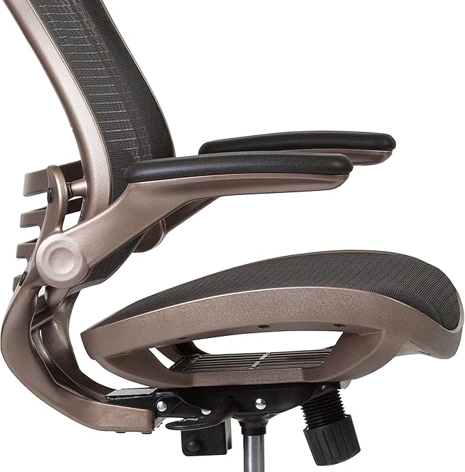 Flash Furniture Waylon Mid-Back Swivel Office Chair with Adjustable Foot Ring and Seat Height, Ergonomic Mesh Chair with Armrests, Black/Gold