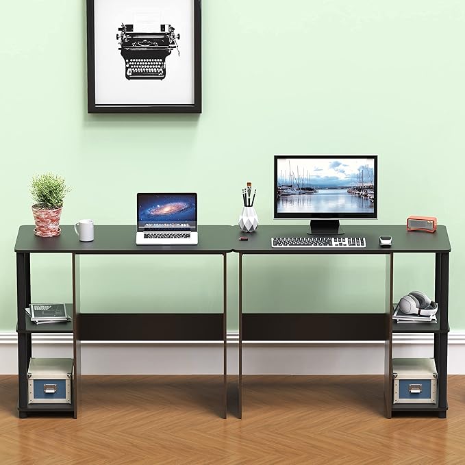 SHW 35-Inch Home Office Cyrus Desk with Open Storage Shelves, Espresso