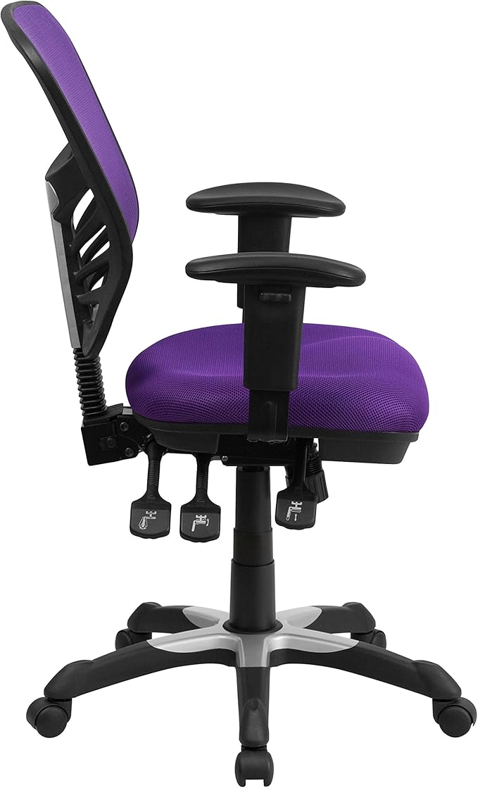 Flash Furniture Nicholas Mid-Back Swivel Office and Gaming Chair, Ergonomic Mesh Office Chair with Adjustable Lumbar Support and Height, Purple