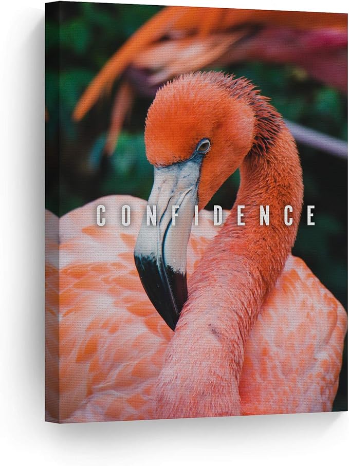 Smile Art Design Confidence Lettering Beautiful Flamingo Motivational Wall Art Canvas Print Inspirational Wall Art Entrepreneur Quote Office Living Room Decor Artwork Gift Ready to Hang 40x30