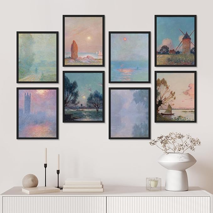 SIGNWIN Framed Poster Wall Art Set of Vintage Landscape Watercolor Nature Landscape, Rustic Framhouse Decor for Living Room, Bedroom, Office - 11"x14"x 8 Black
