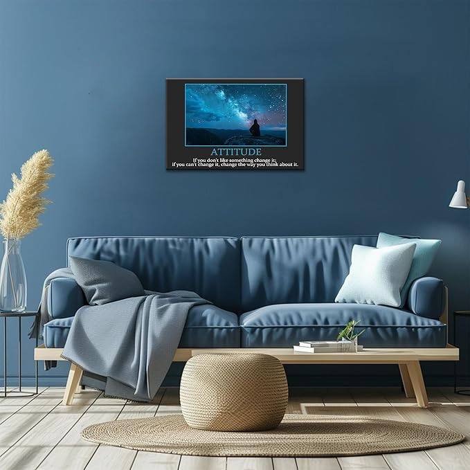 UZMKM - Inspirational Canvas Wall Art, ATTITUDE Mindset Quotes Waman Watch Star Picture Prints, Success Framed Company Poster, Positive Quotes Wall Painting for Home Office Workplace 18x24 Inch