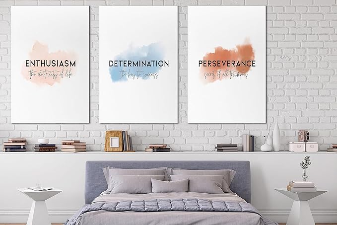 3-Piece Motivational Quotes Canvas Wall Art - Inspirational Framed Artwork, Perfect for Office, Home Office or Bedroom, Ready to Hang. Framed. 24"x36"x3 Pcs.