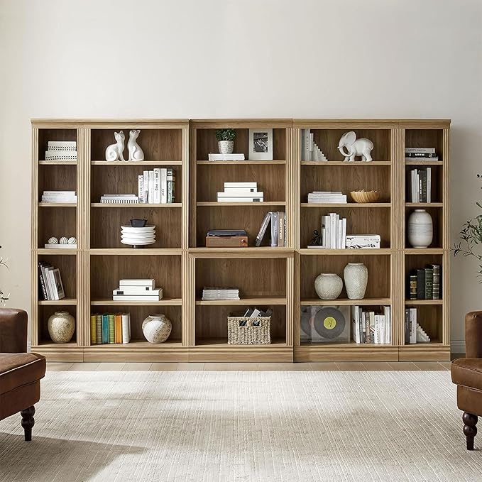JAHRSTIM Halston Multi-Depth Bookcase, Adjustable Storage Open Display Shelving Unit for Home and Office Space, 31.5”L x 15.75”W x 72.8”H, Oak