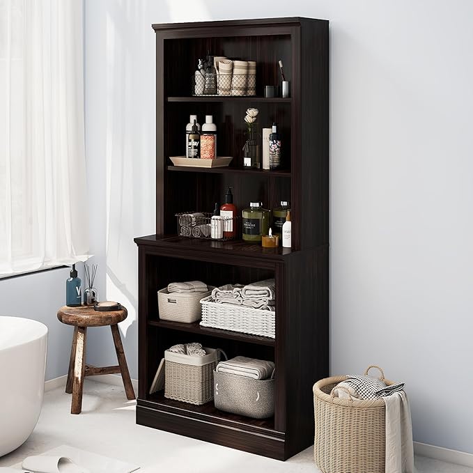 72" Tall Bookcase, White Large Floor Standing Bookshelf, 5 Tier Shelves Open Storage Organizer, Book Case for Living Room Hallway Kitchen Home Office Bedroom, Dark Cherry- 5 Tier