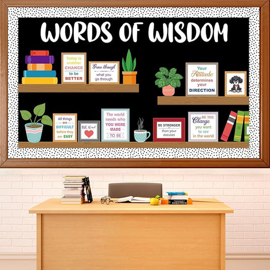 Motivational Bookshelf Bulletin Board Decorations Plant Classroom Colorful Inspirational Quote Paper Cutouts Words of Wisdom Bulletin Board Set for Back to School Chalkboard Wall Decor Supplies