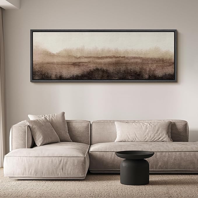 SIGNFORD Large Framed Canvas Misty Woodland Neutral Landscape Illustrations Modern Art Calm Warm for Living Room, Bedroom, Office - 60"x20"
